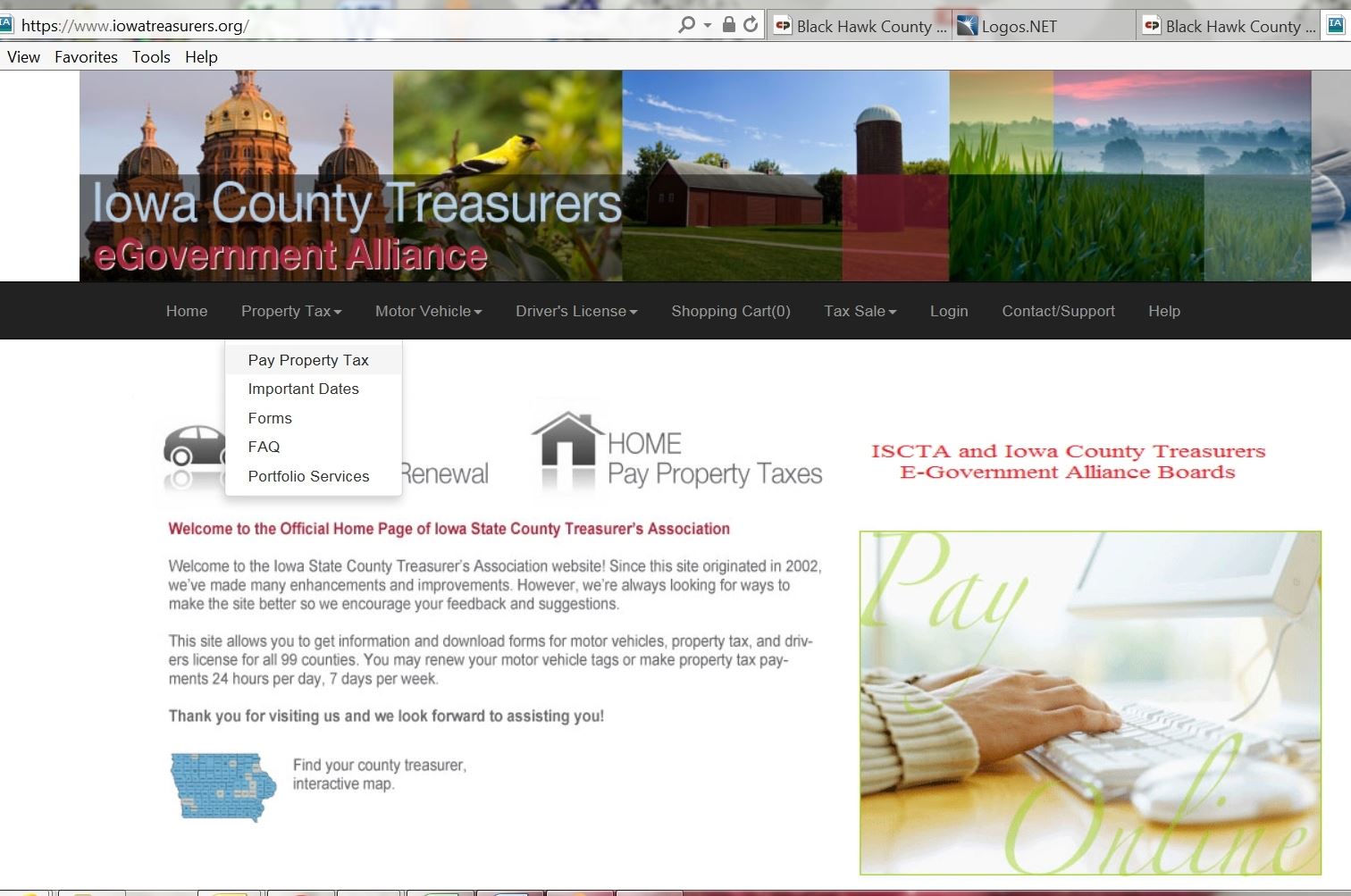 Copy of home page of Iowa Treasurer's website