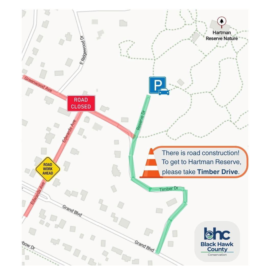 Map that shows road closures of Edwards and Greenwood Drive en route to Hartman Reserve.